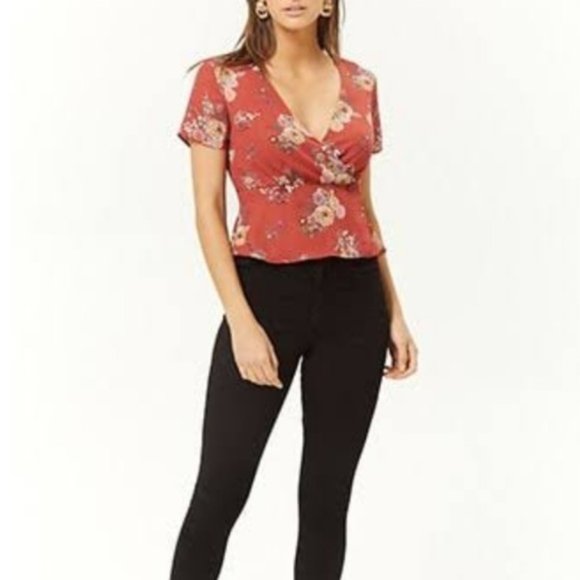 Forever 21 Tops - Forever 21 Red Floral Rust Colored Chiffon Top